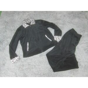 Metrostyle Womens Large Black Jumpsuit Velour Zebra Print Cuffs Set of 2